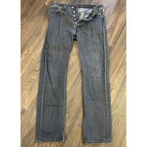 Levis 501 Jeans Mens 33x34 Gray Denim Original Straight Charcoal Wash Button Fly